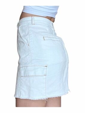 Hollister Size 0 High Waist White Denim Cargo Mini Skirt Frayed Raw Hem Y2K